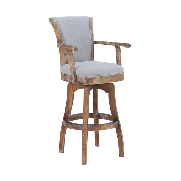 Raleigh Arm 30" Bar Height Swivel Barstool In Distressed Oak finish And Putty Ivory Linen