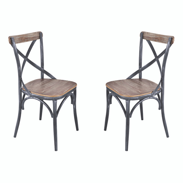 Sloan Industrial Dining Chair In Industrial Grey And Pine Wood - Set Of 2