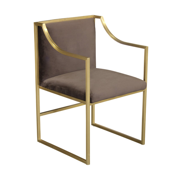 Armen Living Seville Contemporary Dining Chair In Brushed Gold Finish And Brown Fabric