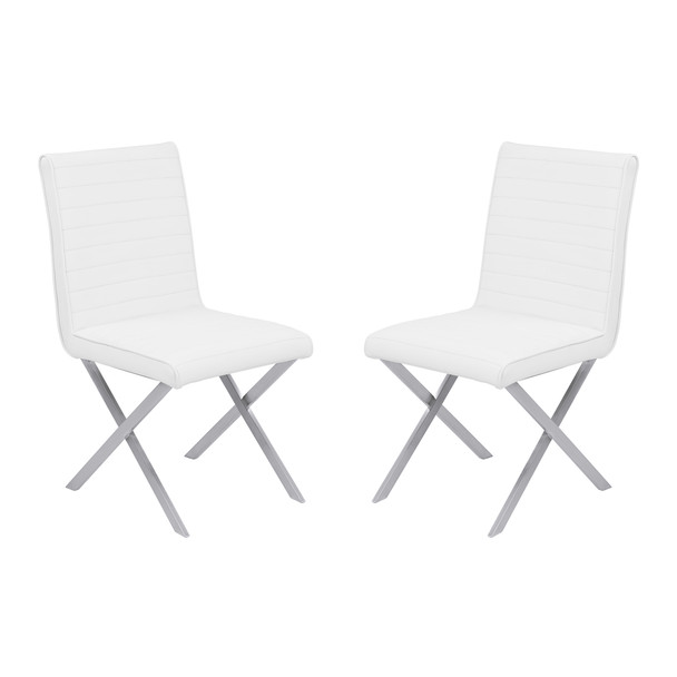 Armen Living Tempe Contemporary Dining Chair In White Faux Leather With Brushed Stainless Steel Finish - Set Of 2