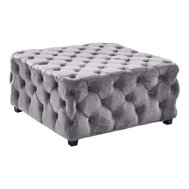 Armen Living Taurus Contemporary Ottoman In Grey Velvet With Wood Legs