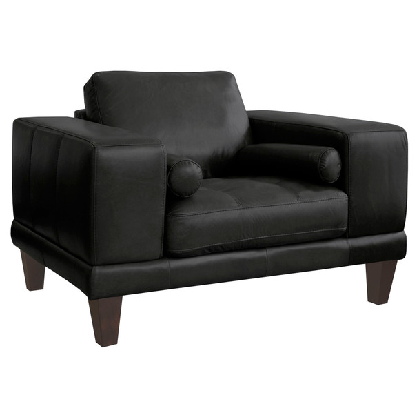 Armen Living Wynne Contemporary Chair In Genuine Black Leather With Brown Wood Legs