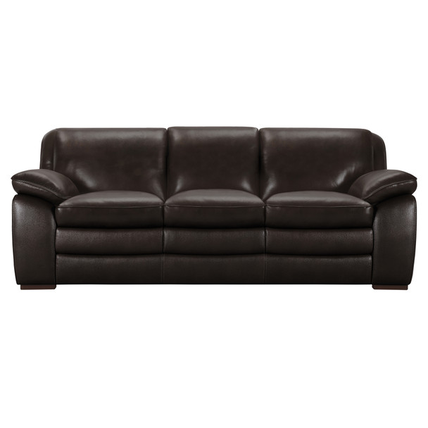 Armen Living Zanna Contemporary Sofa In Genuine Dark Brown Leather With Brown Wood Legs