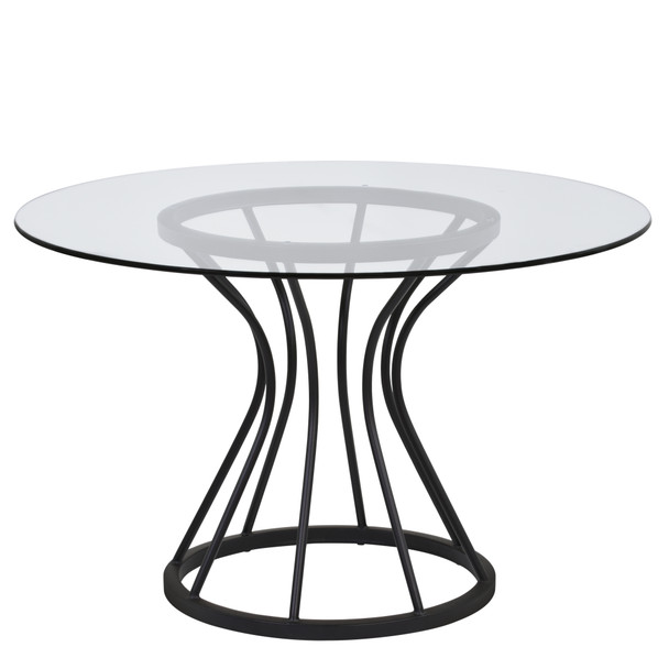 Armen Living Zurich Round Dining Table In Black Finish And 48" Glass Top