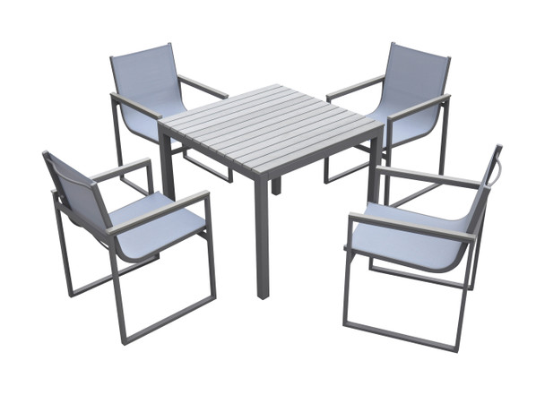 Armen Living Bistro Dining Set Grey Powder Coated Finish (table With 4 Chairs)