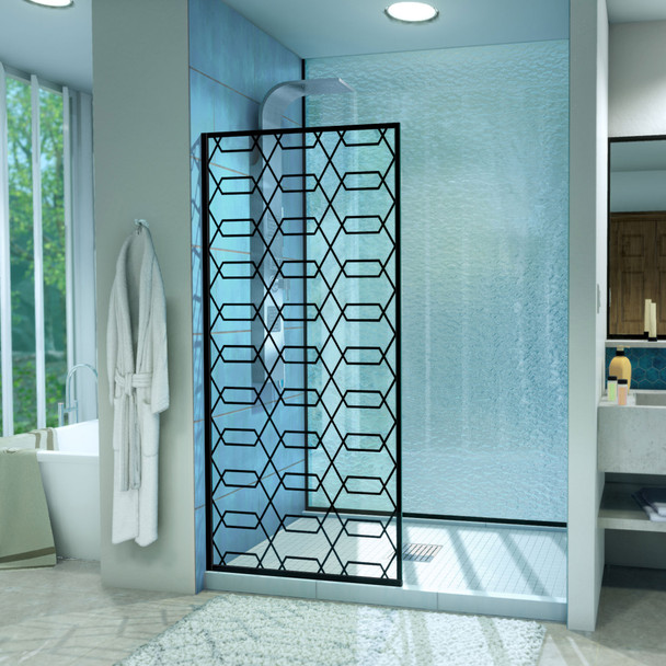 Dreamline Linea Maze 34 In. W X 72 In. H Single Panel Frameless Shower Door, Open Entry Design In Satin Black D3234720HX-09