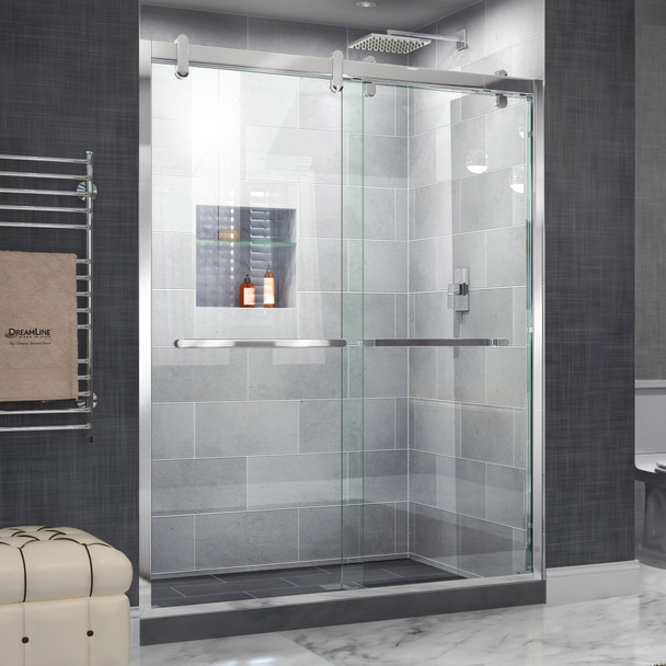 Dreamline Cavalier 56-60 In. W X 77 3/8 In. H Semi-frameless Bypass Sliding Shower Door In Polished Stainless Steel SHDR-1560760-08