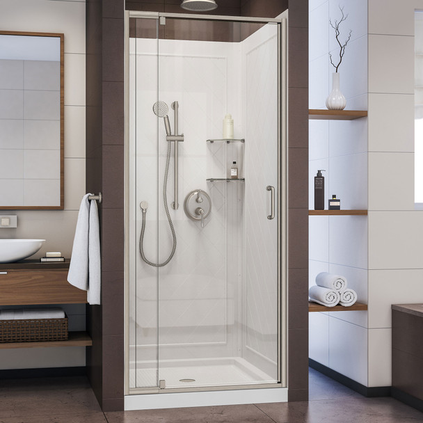 Dreamline Flex 36 In. D X 36 In. W X 76 3/4 In. H Semi-frameless Pivot Shower Door, Slimline Shower Base And Backwall Kit - DL-6218C-01CL