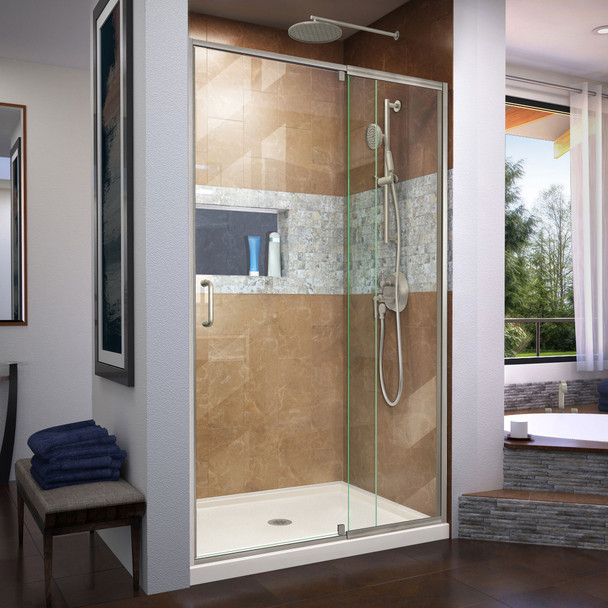 Dreamline Flex 36 In. D X 48 In. W X 74 3/4 In. H Semi-frameless Pivot Shower Door And Slimline Shower Base Kit - DL-6221