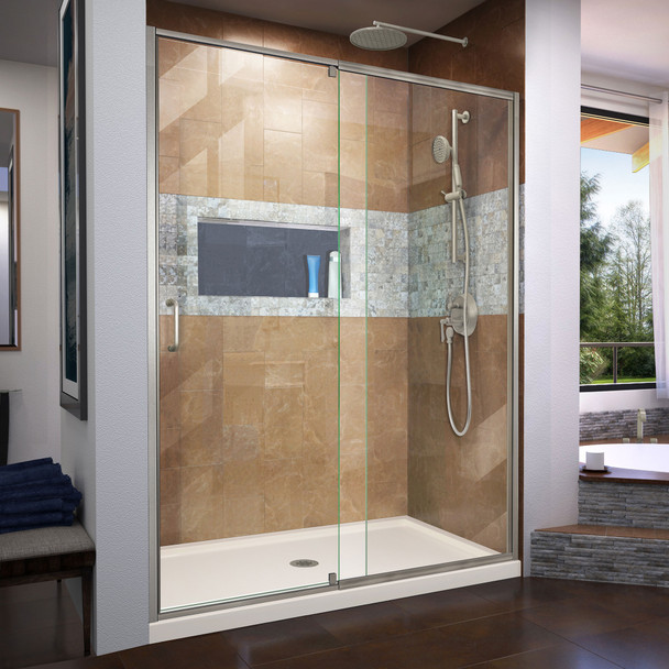 Dreamline Flex 34 In. D X 60 In. W X 74 3/4 In. H Semi-frameless Pivot Shower Door And Slimline Shower Base Kit - DL-6224