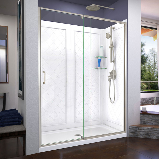 Dreamline Flex 30 In. D X 60 In. W X 76 3/4 In. H Semi-frameless Pivot Shower Door, Slimline Shower Base And Backwall Kit - DL-6227