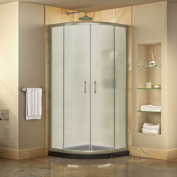 Dreamline Prime 33 In. X 33 In. X 74 3/4 In. Corner Sliding Shower Enclosure And Slimline Shower Base Kit, Frosted Glass - DL-6701-FR