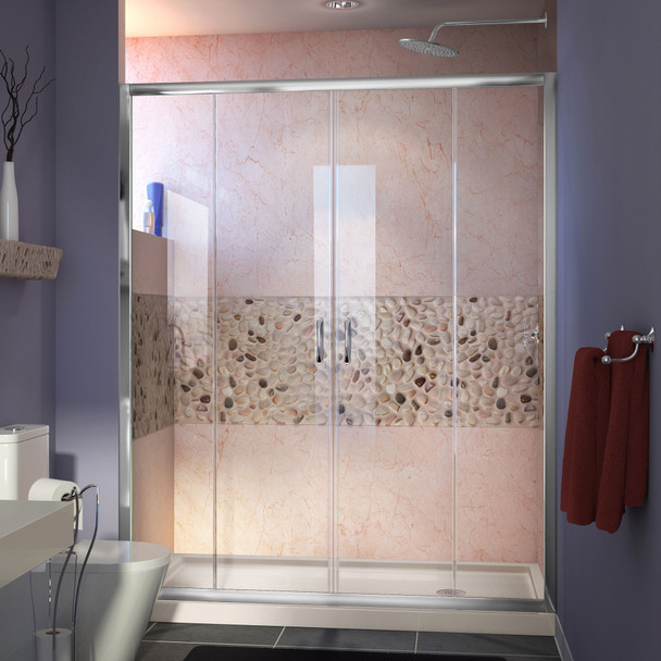Dreamline Visions 32 In. D X 60 In. W X 74 3/4 In. H Semi-frameless Sliding Shower Door And Slimline Shower Base Kit - DL-6961-CL