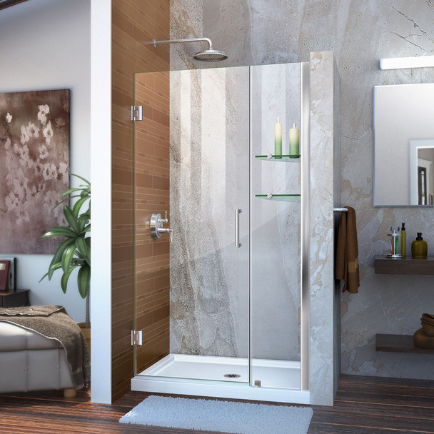 Dreamline Unidoor 36-37 In. W X 72 In. H Frameless Hinged Shower Door With Shelves, Clear Glass - SHDR-20367210CS