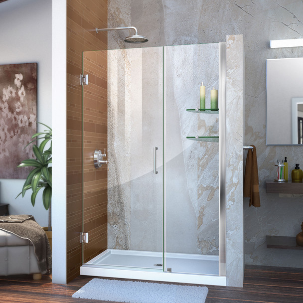 Dreamline Unidoor 41-42 In. W X 72 In. H Frameless Hinged Shower Door With Shelves, Clear Glass - SHDR-20417210CS