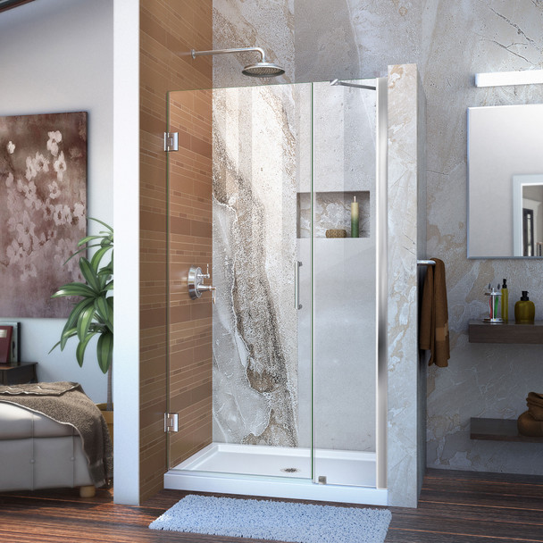 Dreamline Unidoor 42-43 In. W X 72 In. H Frameless Hinged Shower Door With Support Arm, Clear Glass - SHDR-20427210