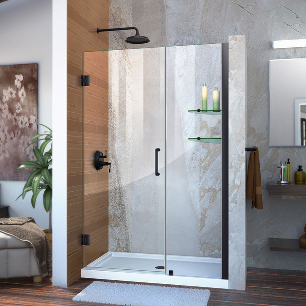 Dreamline Unidoor 42-43 In. W X 72 In. H Frameless Hinged Shower Door With Shelves, Clear Glass - SHDR-20427210CS