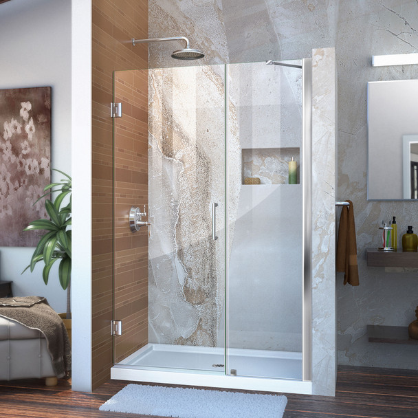 Dreamline Unidoor 43-44 In. W X 72 In. H Frameless Hinged Shower Door With Support Arm, Clear Glass - SHDR-20437210