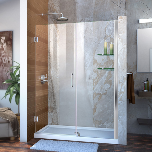 Dreamline Unidoor 48-49 In. W X 72 In. H Frameless Hinged Shower Door With Shelves, Clear Glass - SHDR-20487210CS