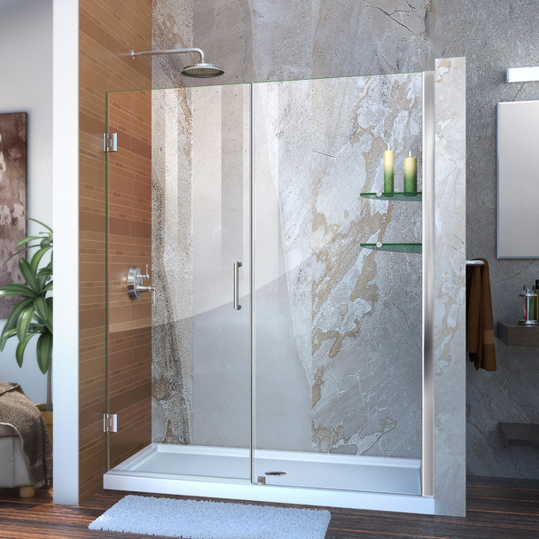 Dreamline Unidoor 55-56 In. W X 72 In. H Frameless Hinged Shower Door With Shelves, Clear Glass - SHDR-20557210S