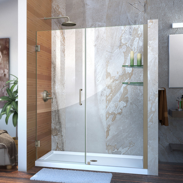 Dreamline Unidoor 56-57 In. W X 72 In. H Frameless Hinged Shower Door With Shelves, Clear Glass - SHDR-20567210S