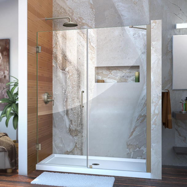 Dreamline Unidoor 57-58 In. W X 72 In. H Frameless Hinged Shower Door With Support Arm, Clear Glass - SHDR-20577210