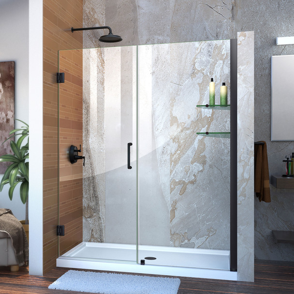 Dreamline Unidoor 57-58 In. W X 72 In. H Frameless Hinged Shower Door With Shelves, Clear Glass - SHDR-20577210S