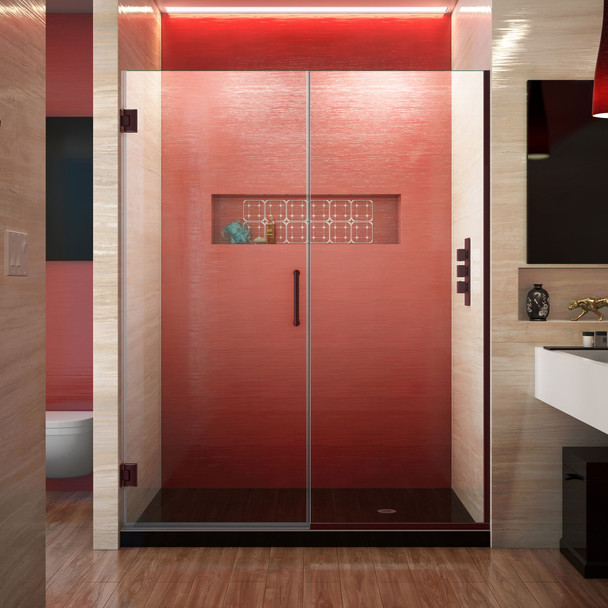 Dreamline Unidoor Plus 54-54 1/2 In. W X 72 In. H Frameless Hinged Shower Door, Clear Glass - SHDR-245407210
