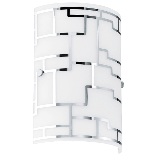 Eglo 1x60w Wall Light W/ Chrome Finish & White Décor Glass - 92564A