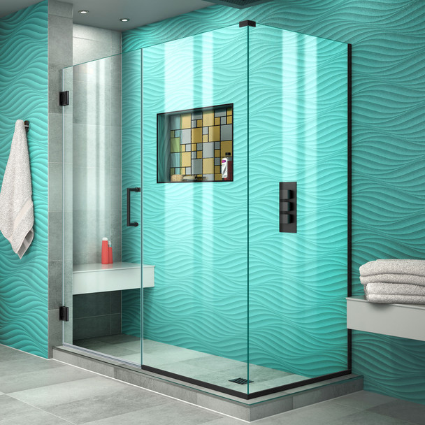 Dreamline Unidoor Plus 58 In. W X 30 3/8 In. D X 72 In. H Frameless Hinged Shower Enclosure, Clear Glass - SHEN-24580300