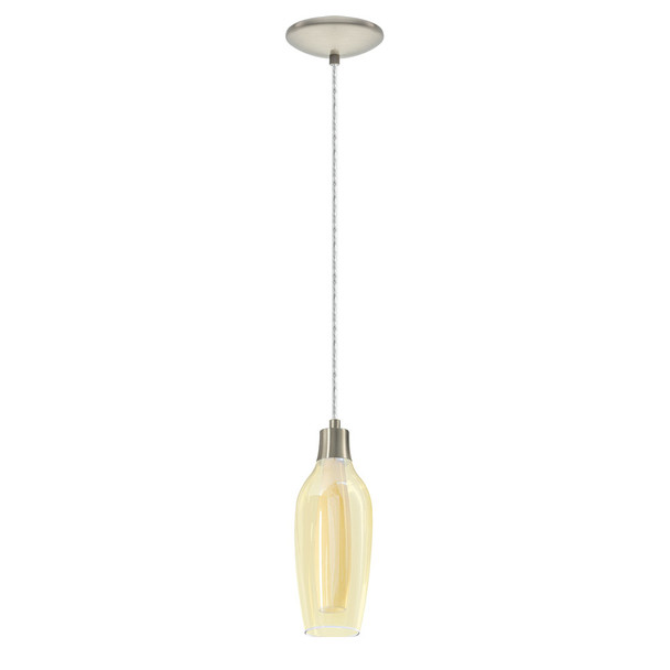 Eglo 1x25w Mini Pendant W/ Matte Nickel Finish & Amber Outer Glass W/ White Inner Glass - 95391A