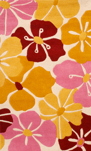Abacasa Sams Kids 1015 Hand Tufted Contemporary Abacasa Kids Petals Gold/pink/red Area Rug - 3 X 5 Rectangle Area Rug