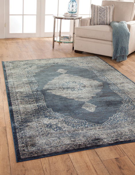 Abacasa Sonoma 7237 Machine-woven Navy Blue, Silver Area Rugs