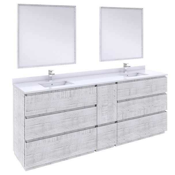 Fresca Formosa 84" Floor Standing Double Sink Modern Bathroom Vanity W/ Mirrors In Rustic White - FVN31-361236RWH-FC