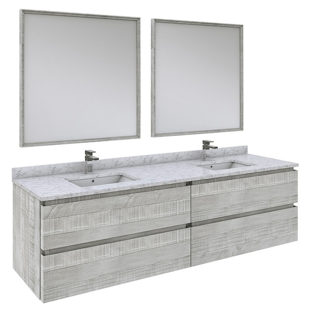 Fresca Formosa 72" Wall Hung Double Sink Modern Bathroom Vanity W/ Mirrors In Ash - FVN31-3636ASH