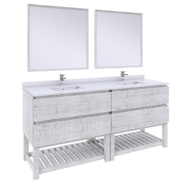 Fresca Formosa 72" Floor Standing Double Sink Modern Bathroom Vanity W/ Open Bottom & Mirrors In Rustic White - FVN31-3636RWH-FS