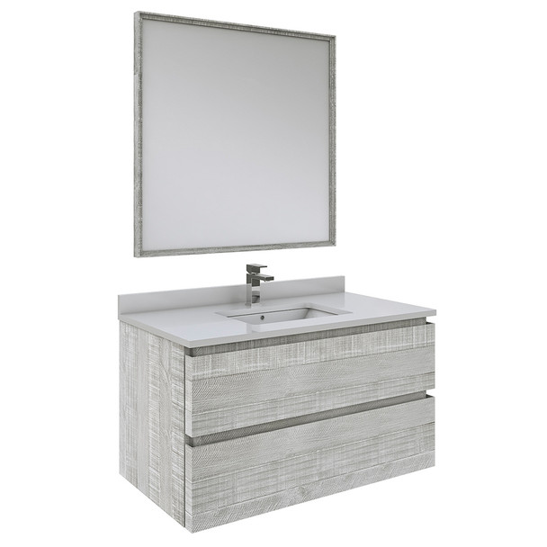 Fresca Formosa 36" Wall Hung Modern Bathroom Vanity W/ Mirror In Ash - FVN3136ASH