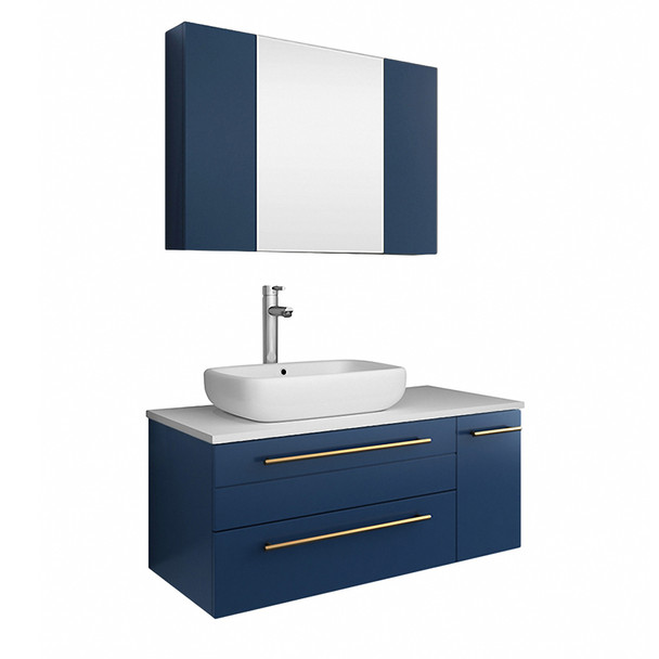 Fresca Lucera 36" Royal Blue Wall Hung Vessel Sink Modern Bathroom Vanity W/ Medicine Cabinet - Left Version - FVN6136RBL-VSL-L