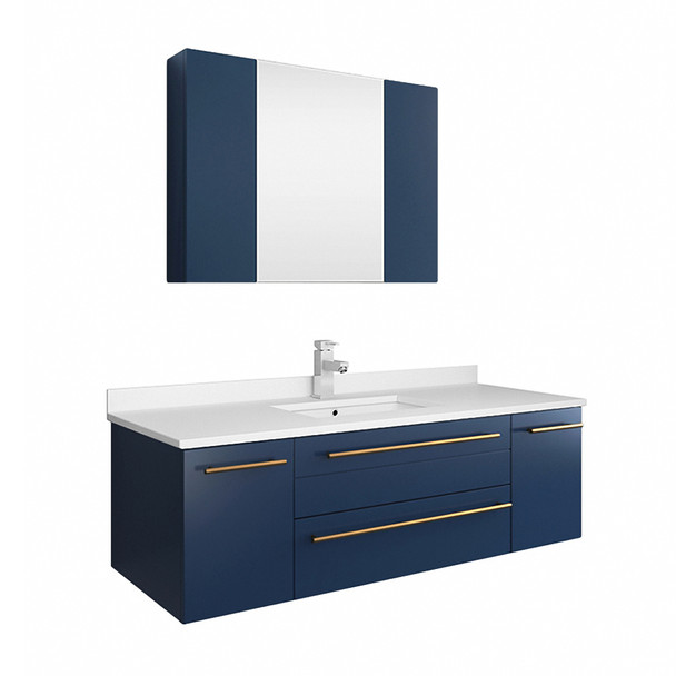 Fresca Lucera 48" Royal Blue Wall Hung Undermount Sink Modern Bathroom Vanity W/ Medicine Cabinet - FVN6148RBL-UNS