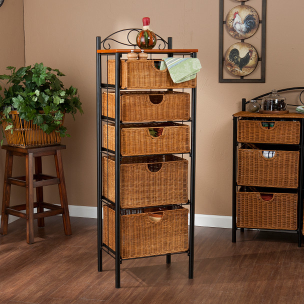 Iron/wicker Five Drawer Unit