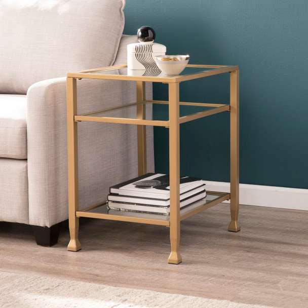 Jaymes Gold Metal And Glass End Table