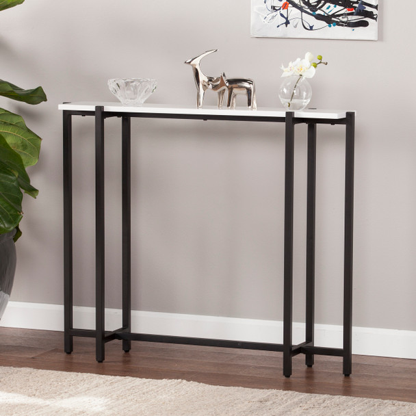 Helena Contemporary Narrow Mini Console Table - Black W/ White