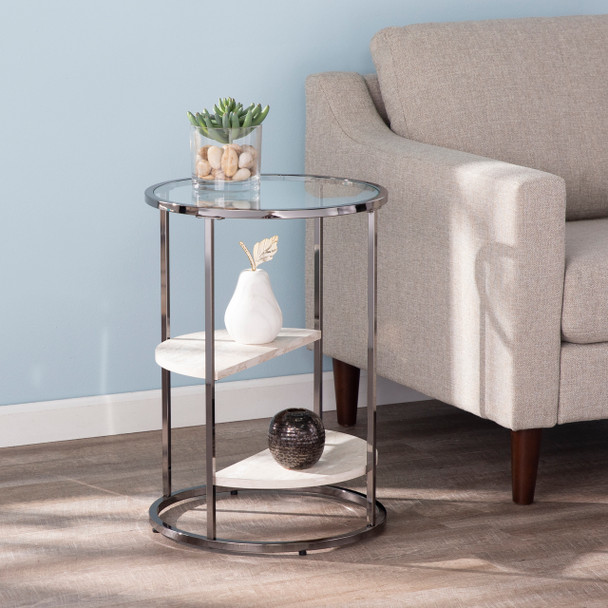 Ledermore Round Side Table W/ Faux Stone