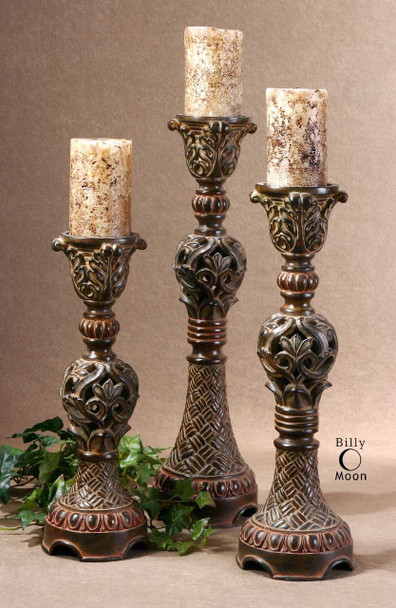 Uttermost Rosina Walnut Brown Candlesticks, Set/3