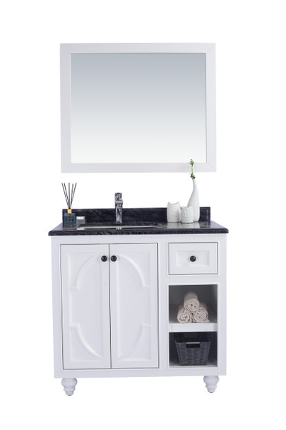Odyssey - 36 - White Cabinet + Black Wood Marble Countertop