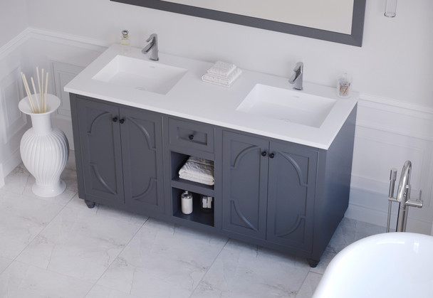 Odyssey - 60 - Maple Grey Cabinet + Matte White Viva Stone Solid Surface Countertop