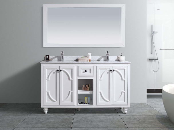 Odyssey - 60 - White Cabinet + White Carrara Marble Countertop