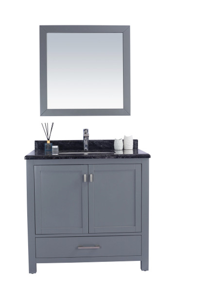 Wilson 36 - Grey Cabinet + Black Wood Marble Countertop