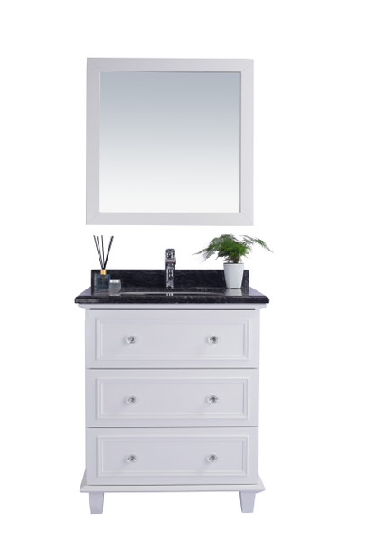 Luna - 30 - White Cabinet + Black Wood Marble Countertop