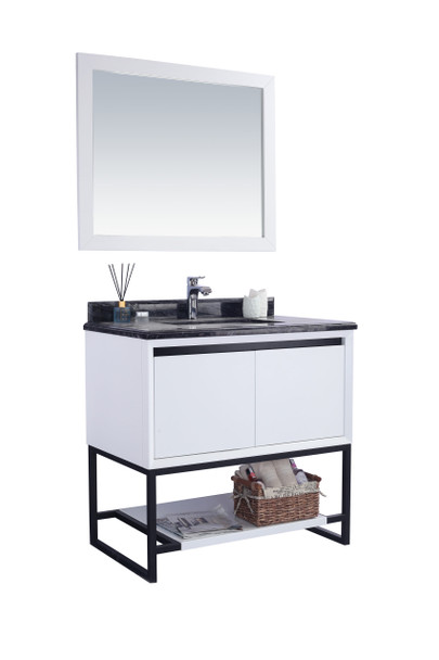 Alto 36 - White Cabinet + Black Wood Marble Countertop